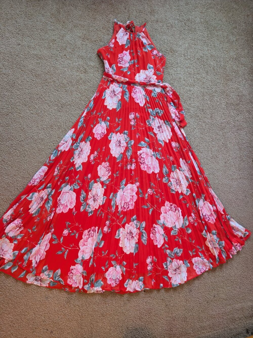 Chico's Eliza J boutique Red Floral Halter Maxi Dress size 4 - Picture 14 of 15